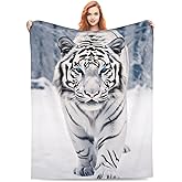 amepay White Tiger Blanket Gifts for Adults Kids Tiger Snow Animal Flannel Throw Blankets Soft Comfy Lightweight for Home Decor Couch Bed Sofa 60x50 Inches