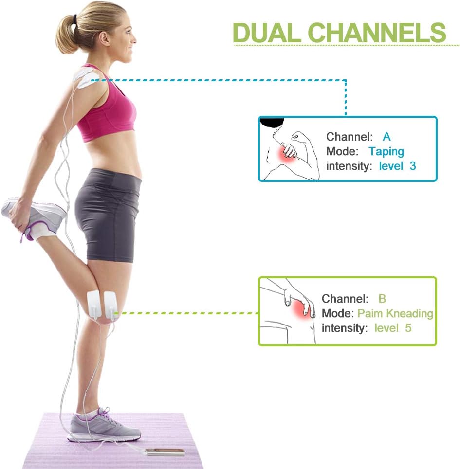 HaelMed Dual Channel Electric TENS Unit Muscle Stimulator, Gen Pain Relief 16 Modes Rechargeable TENS Machine with 4pcs Premium Electrode Pads for Pain Relief & 2 Electrode Wires with 2 leads: Health & Personal Care