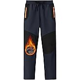 MoFiz Kids Fleece Lined Hiking Snow Ski Pants Boys Waterproof Winter Warm Outdoor Pants with Zippered Pocket