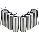MEWAY 20oz Tumbler 8 Pack Double Wall Vacuum Insulated Travel Mug Bulk, Stainless Steel Tumblers with Lid and Straw, Durable Powder Coated Coffee Cups for Cold & Hot Drinks (Silver, 8)