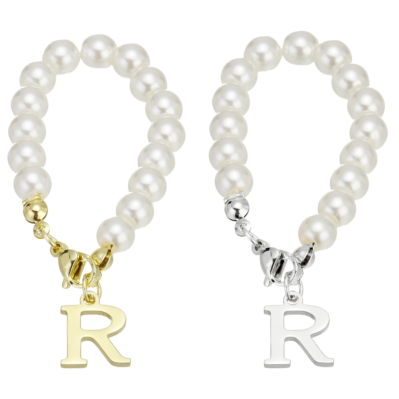 PATIKIL Letter Charm Accessories, 2PCS Pearl Chain Initial Name ID Accessories for Stanley Tumbler Cup Decoration, Gold & Silver, Letter R