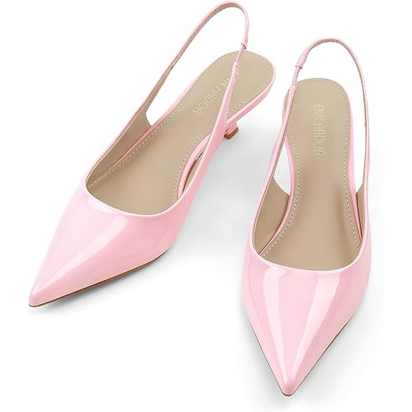 Women's Slingback Patent Leather Pumps - Pointed Toe With 1.5 Inch Kitten Heel, Comfy Memory Foam