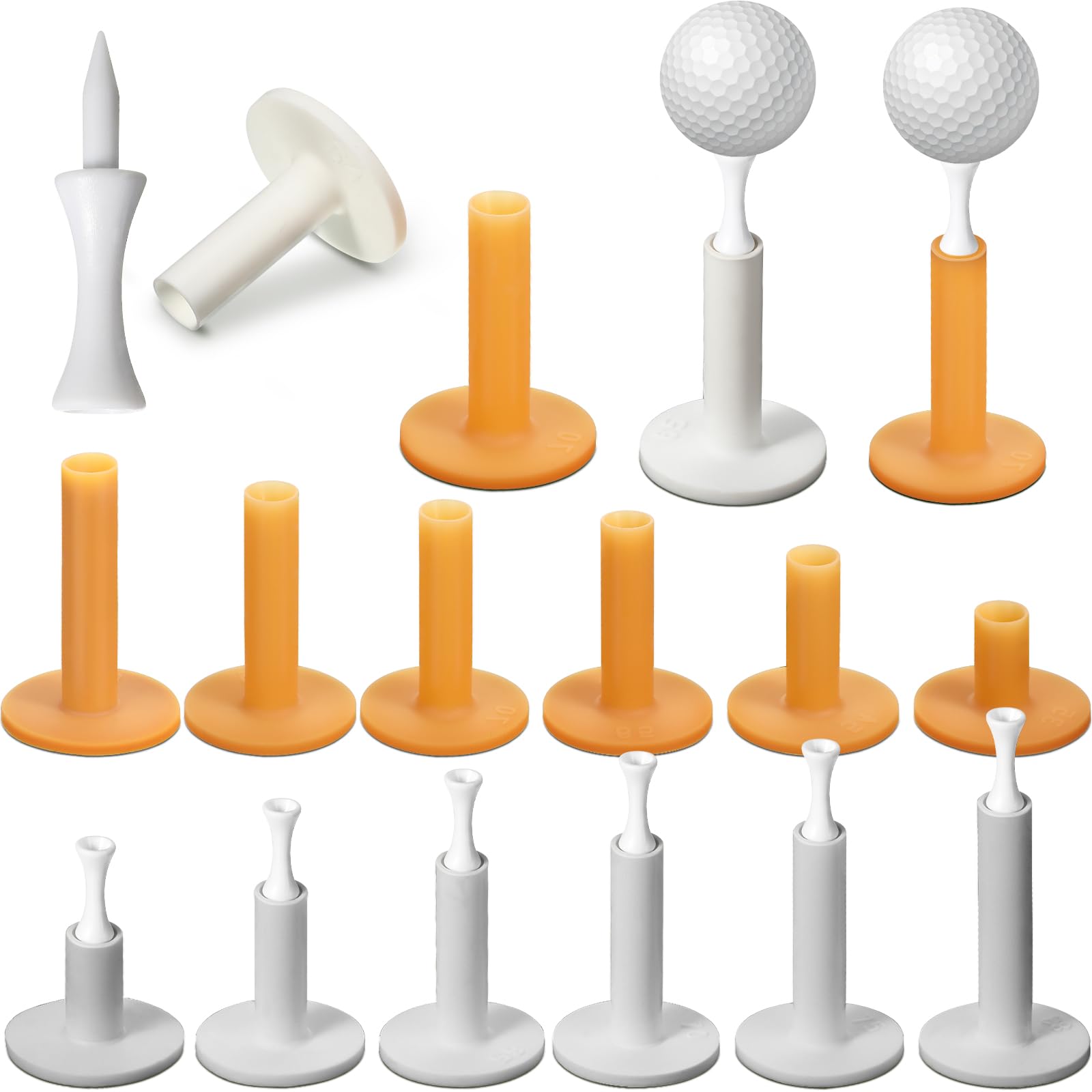Skylety 24 Pcs 6 Size Rubber Golf Tees for Mats Plastic Golf Tee Holder in 2 Colors Rubber Holders for Simulator and Driving Range Indoor Outdoor Practice Accessories 1.5 2.13 2.27 2.5 3 3.25 Inch