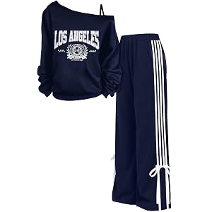 Kxuryueo Girls Clothes Off Shoulder Sweatshirt & Wide Leg Sweatpants Set 2 Piece Fall Sweatsuit Outfit with Pockets Size 7-16