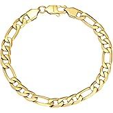 CaptainSteeL Stainless Steel Bracelet for Men,Figaro Chain Bracelet with Gift Box(7MM Width,7/7.5/8/9inch Length,Silver/18K Gold Plated)
