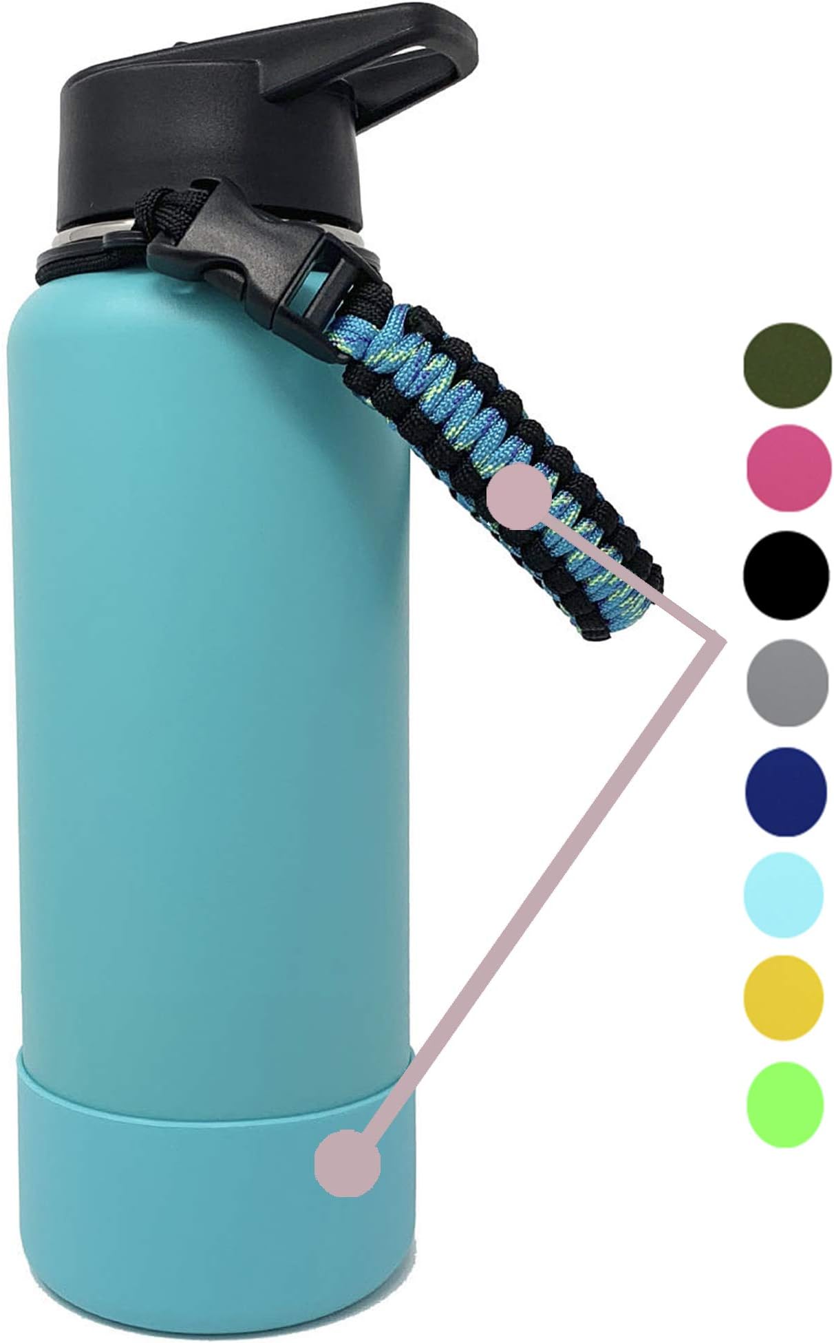 One MissionX Paracord Handle & Protective Bottom Silicone Boot Cover Set - Compatible with 32 & 40 oz Hydro Flask, Iron Flask, Simple Modern Summit, Hydro Cell, Takeya & More