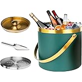 3L Insulated Ice Bucket Double-Wall Stainless Steel Ice Bucket Metal Ice Bucket with Lid, Scoop, Strainer for Parties & Cocktail Bar Camping
