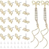 UNICRAFTALE 40Pcs Bowknot Post Earring Findings with Loop Metal Golden Bow Tie Studs Earring Posts with Surgical Steel Pin 100Pcs Plastic Ear Nuts for Women DIY Jewelry Making Accessories