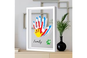 VIDWANHOME Family Handprint & Hand Casting Kit – DIY Craft Keepsake with Wooden Frame, Non-Toxic Paints, Baby Footprint & Casting Kit – Perfect Christmas Gifts for Grandparents, New Parents & Families (White, 4 Transparent Sheets)