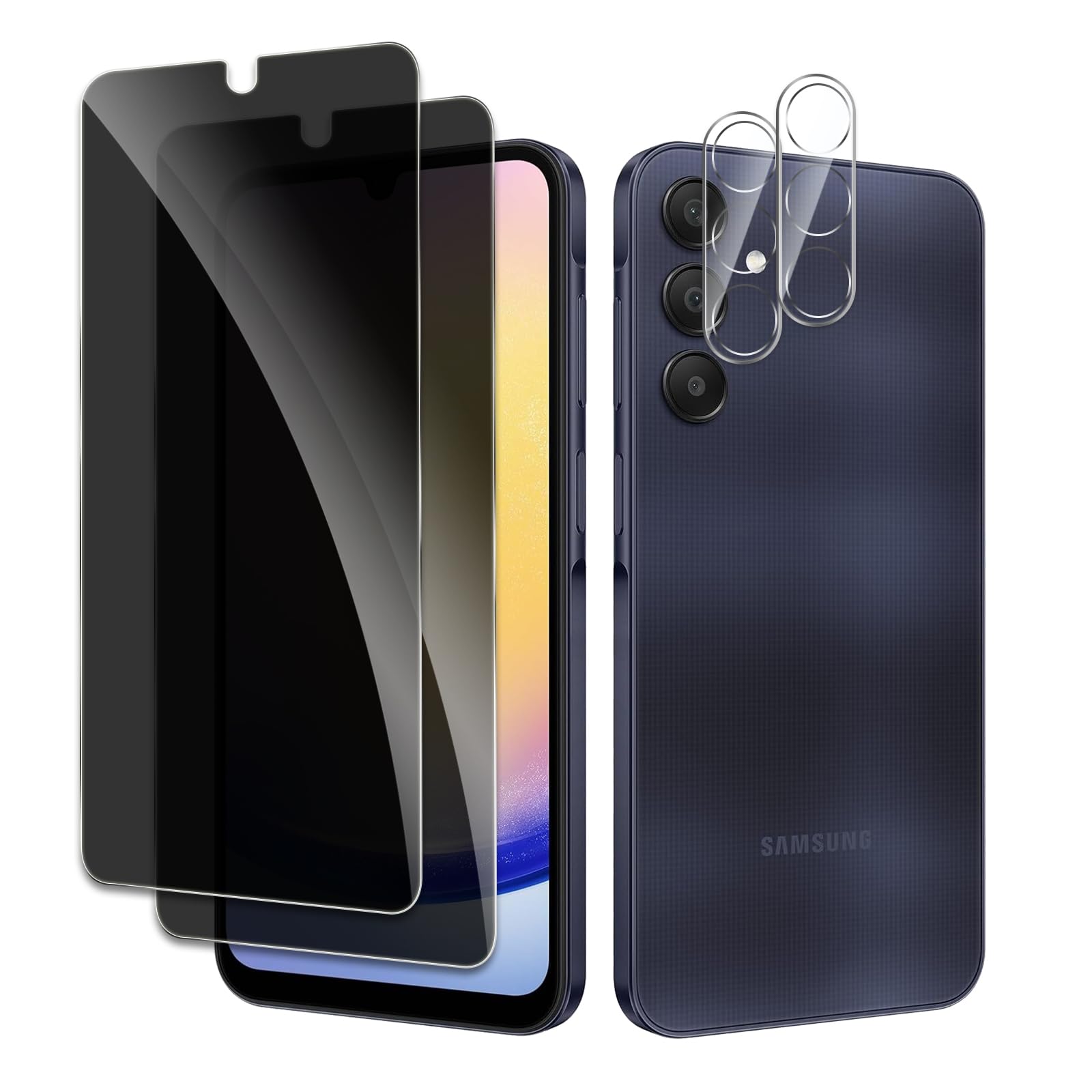 Photo 1 of [2+2 Pack] Privacy Screen Protector for Samsung Galaxy A25 5G, Anti-Spy Shatterproof Tempered Glass with Camera Lens Tempered Glass 9H Hardness Bubble Free Anti-Glare Case Friendly