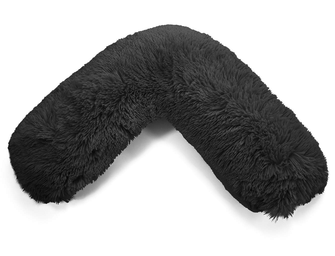HOMES-LINEN Teddy V Shaped Complete V Pillow or V Case Only For Neck Maternity Back Support Soft Warm Plush Cosy Fleece V Shape Cover (Teddy Cuddles Black, Teddy Cover Only) — image 1