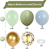 Togvu Dusty Green Blue Balloons 60 Pack 12 Inch Confetti Gold Beige Safari view 2