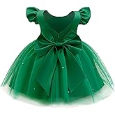 Infant Baby Girls Wedding Flower Girl Dress Pearls Tulle Tutu Dress Bowknot V Back Pageant Party Birthday Formal Dresses