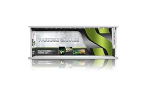 Saichotoy Display Case for Hot Wheels: Stackable Parking Garage for 1/64 Scale Matchbox Toy Car, FoamBoard Storage for Monster Trucks with LED Light and Acrylic Cover, Green Stripe