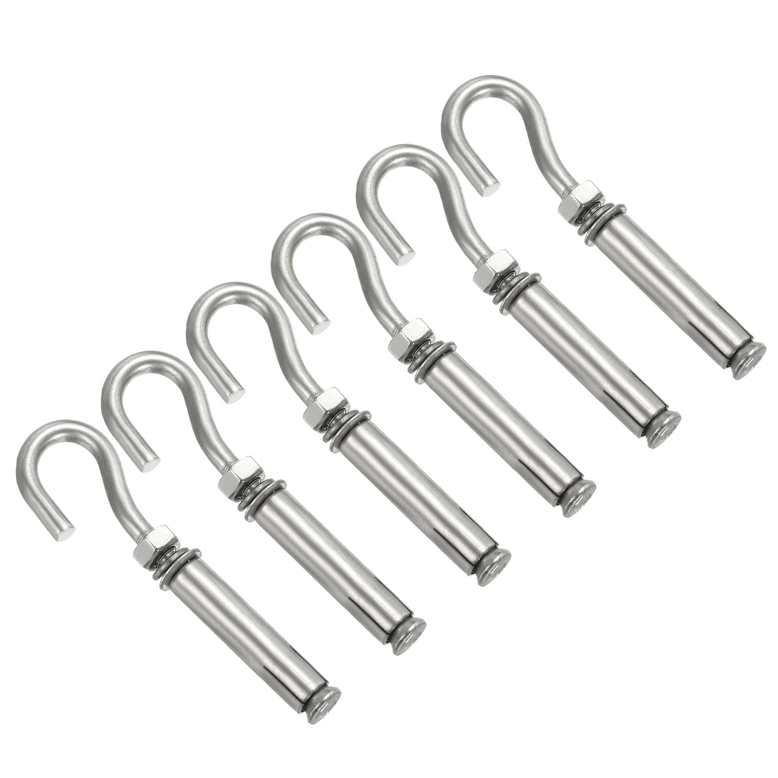 PATIKIL Expansion Hook M6 6 Pack 304 Stainless Steel Concrete Wall Hook Screw Open Cup Hooks for Concrete Brick Stone Ceiling Hanging Silver