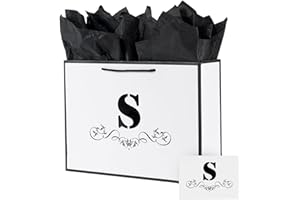ysmile Letter Gift Bag with Wrapping Tissue for Men Women 12" Large White Black Paper Bag for Birthday Anniversary Wedding Party - Single S