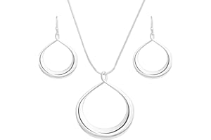 Madison Tyler Gold Plated Jewelry Set for Women | Silver Teardrop Pendant Necklace Trendy | Long Necklace with Snake Chain | Fashion Dangle Earring Set