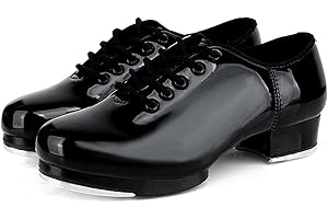 WUIWUIYU Boys Gilrs BlackTap Shoes PU Leather Lace-up Tap Shoe Dance Shoes Beginner Tap Dancing Shoes