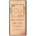 1 lb Copper Bar (Flat Style) .999 Pure Bullion with Periodic Table Element Design (1.00)