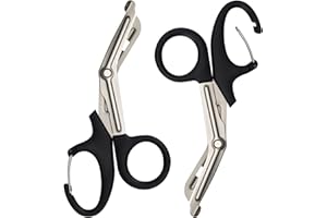 MOVOCA Medical Scissors with Carabiner, 7.5" Bandage Scissors Trauma Shears, Fluoride Coated Non-Stick Blades Stainless Steel EMT Shears for Doctor, Nurses, Nursing Students, EMS (Black/Black)