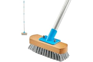 YONILL Stainless Steel Deck Scrub Brush with Long Handle - 60" Heavy Duty Floor Scrubber Brush with Pole, Moss Remover Wire C