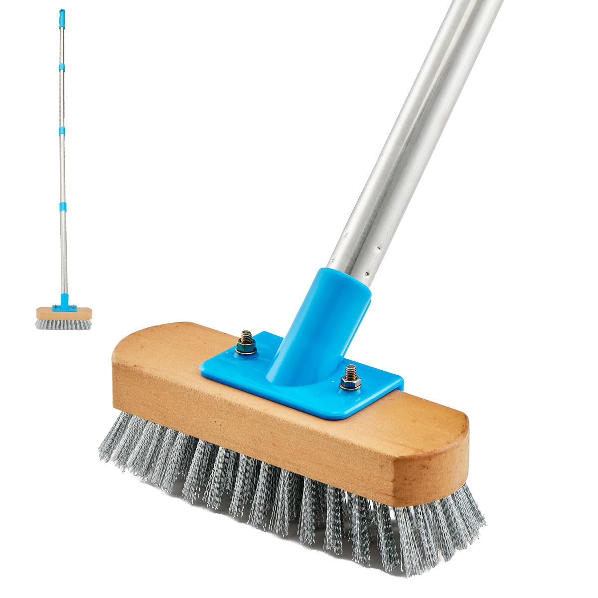 Photo 1 of YONILL Stainless Steel Deck Scrub Brush with Long Handle - 60" Heavy Duty Floor Scrubber Brush with Pole, Moss Remover Wire Cleaning Brushes for Rough Surface, Concrete Floor, Patio, Garden, Garage