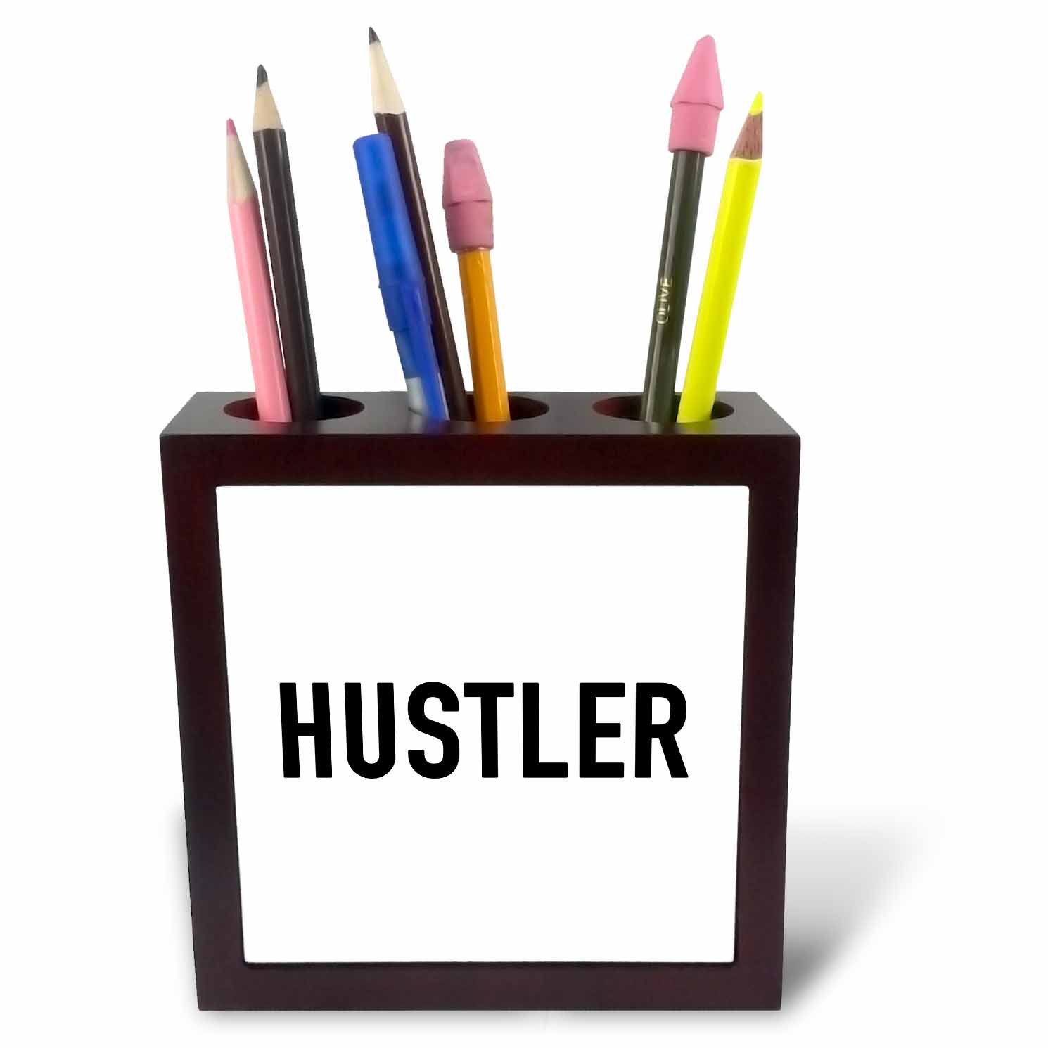 3dRose Print of Text Hustler, Black-Tile Pen Holder, 5-Inch (Ph_223186_1)