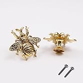 HEVSTIL 2-Pack Bee Shape Cabinet Knob,Nature Theme Single Hole Pulls for Cabinet Dresser Knobs Furniture Door,Antique Gold