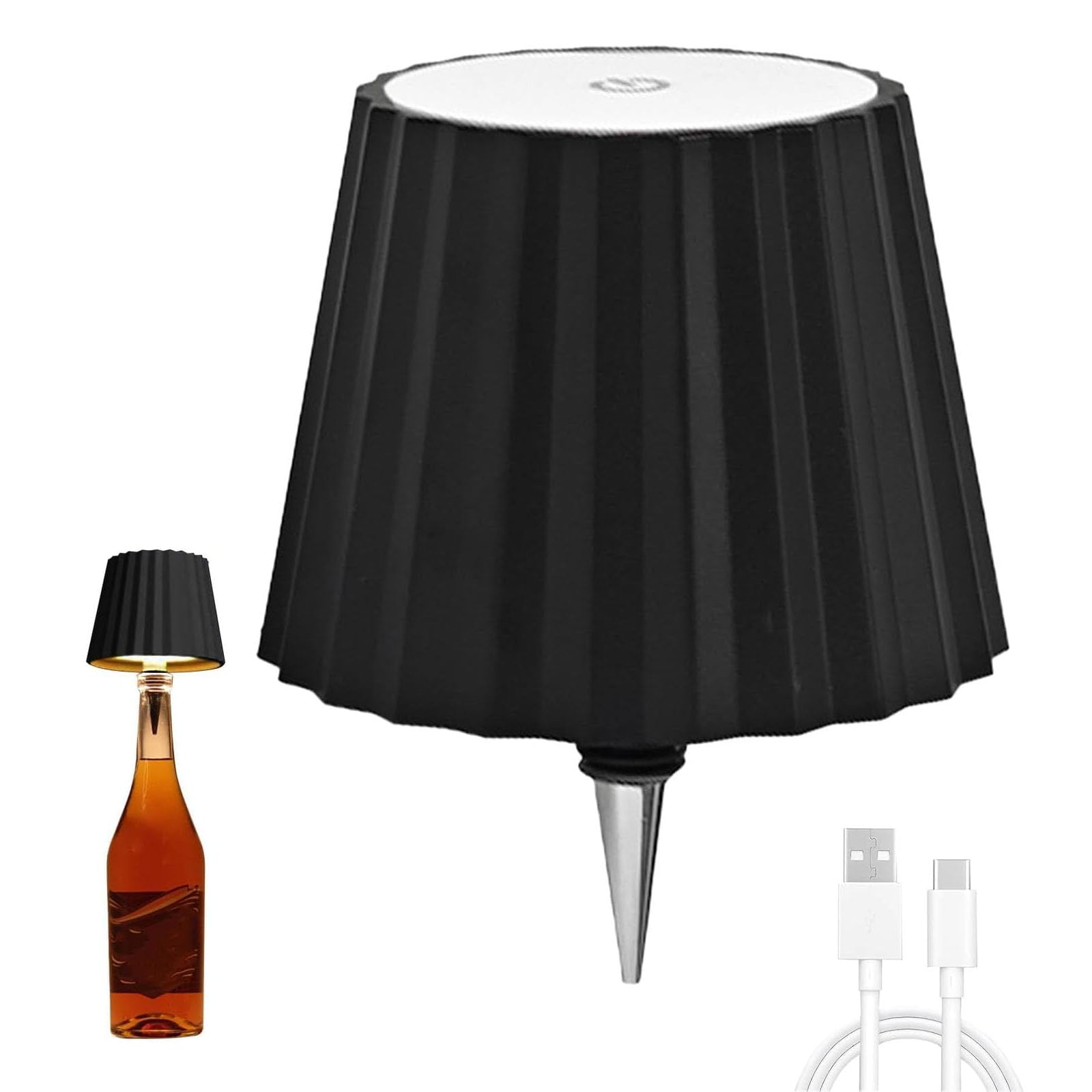 JSSFSS LED Wine Bottle Lamp - USB Rechargeable Table Light With 3 Colors Dimmable Touch Control for Bar, Restaurant, Bedroom - Black