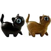 EMiEN 2Pcs Cute Small Sandalwood Cat Figurine Carved Orange Cat,Handmade Sculpture Craft Set, for Home Office Decoration, Car Ornaments(2 PCS)