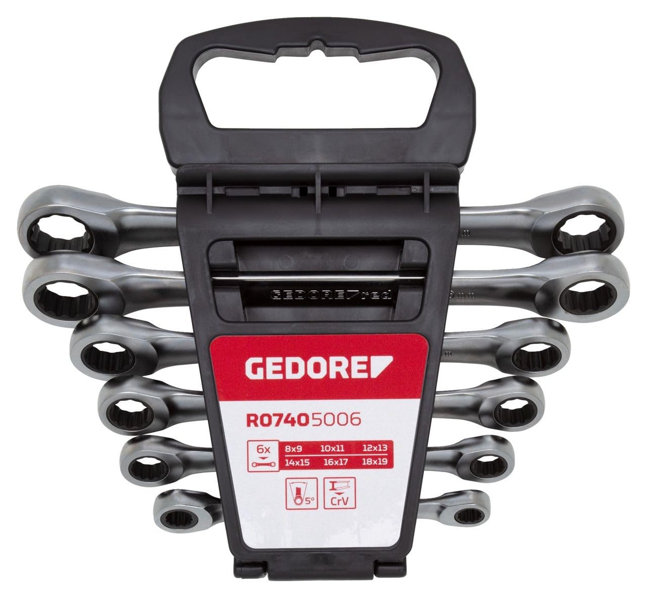GEDORE double ring ratchet set straight shape, metric, 6-piece
