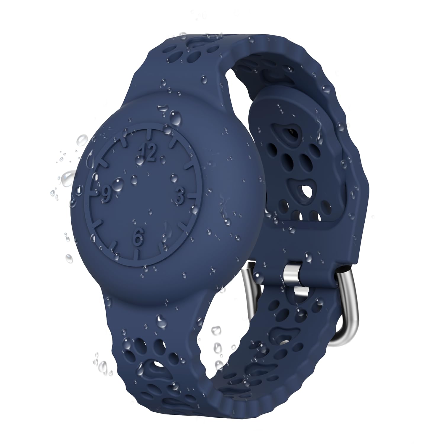 Compatible with AirTag Wristband for Kids, Air Tag Bracelet Holder, Adjustable iTag GPS Watch Strap Soft Silicone Waterproof Air Tag Case Protective Cover for Kids (Blue)