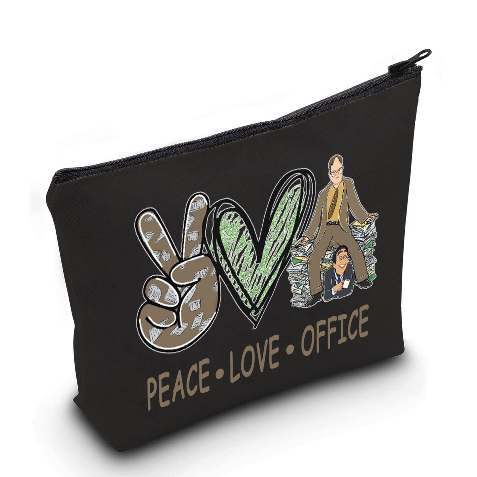 LEVLO Funny Dwight and Michael Cosmetic Bag TV Show Fans Gift Peace Love TV Show Makeup Zipper Pouch Bag TV Show Merchandise, Peace Office Black, Make Up Bag
