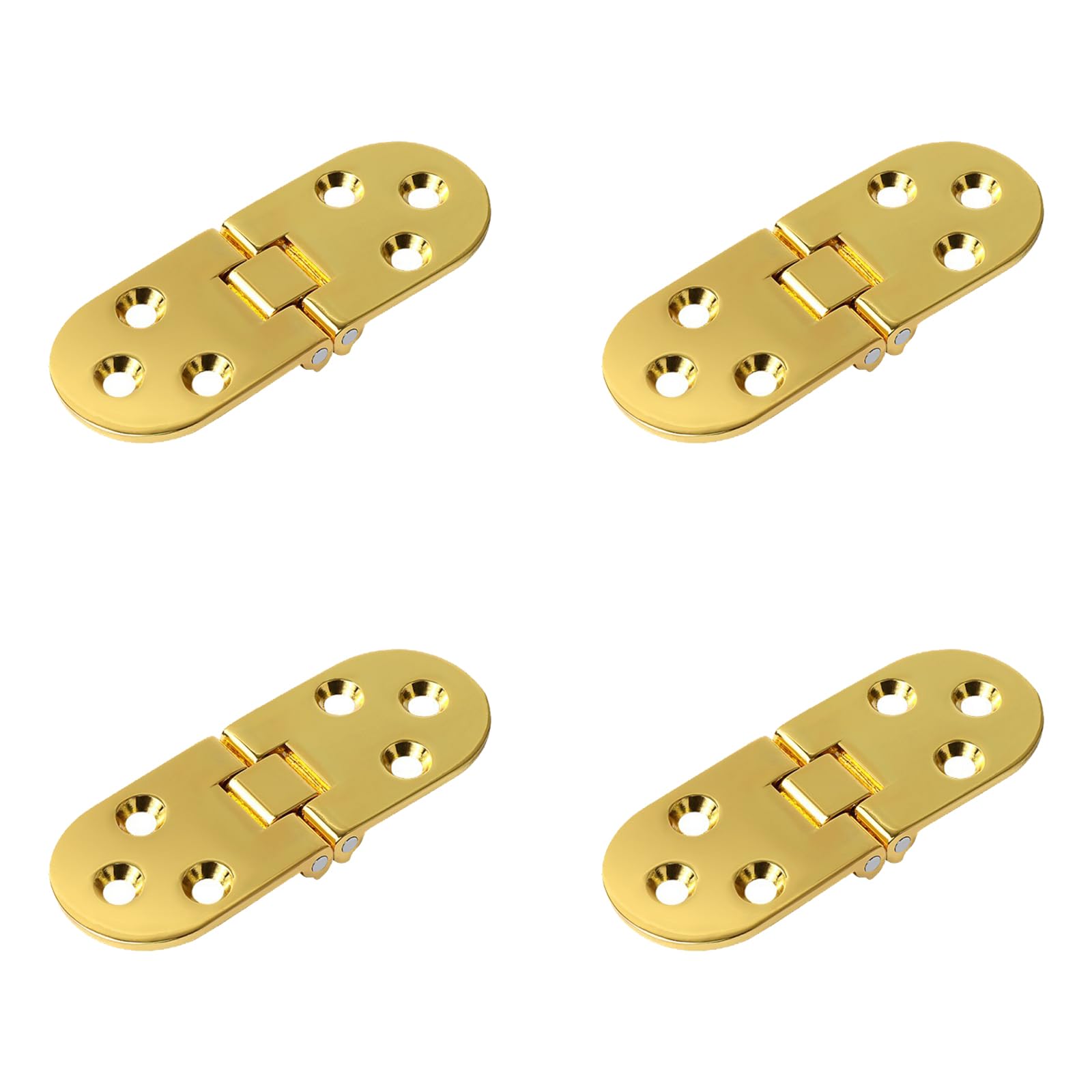 4Pcs Folding Flip Top Hinge Round Edge 180 Degree Zinc Alloy Door Hinge Folding Table Hinges Tray Backflap Hinges for Table Cabinet Closet Door Furniture, Gold
