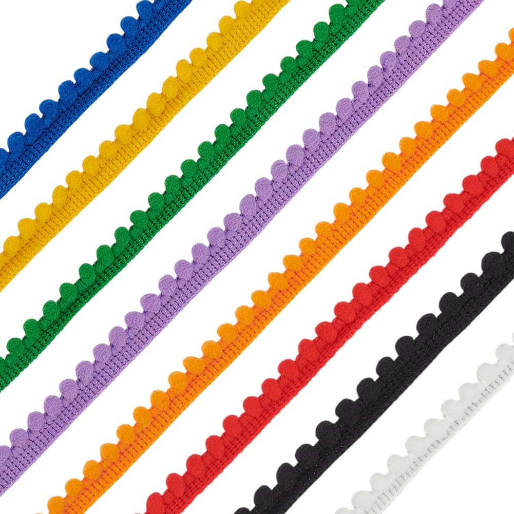 FINGERINSPIRE 40 Yards/36.6M Pom Pom Fringe Trim 10mm Wide Pom Poms Balls Fringe Trim Multicolor Pom Pom Ball Fringe Trim Ribbon Pom Fringe Tassel Lace Ball Fringe Ribbon for DIY Crafts Sewing