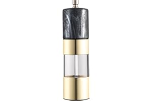 Peppermate Pepper Grinder - Easily Refillable Stainless Steel Pepper Mill Grinder with Real Marble Finish Top, Ceramic Blades, Adjustable Coarsness, (Dark)