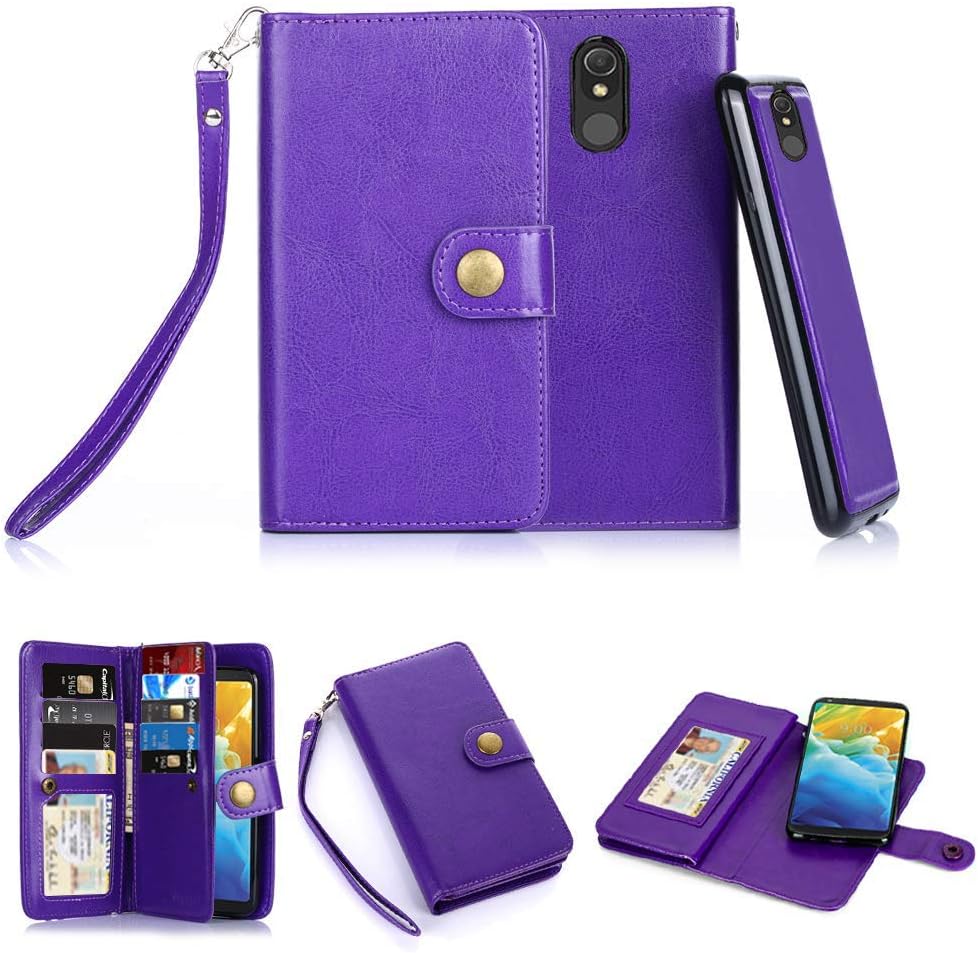 TabPow LG Stylo 5 Case, 10 Card Slot - ID Slot, Button Phone Wallet Cover Folio PU Leather Case Cover with Detachable Magnetic Hard Case - Purple