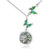 MBSUUH Butterfly Necklace Natural Moss Agate Necklace for Women Sterling Silver Butterfly Moss Agate Pendant Round Anniversary Birthday Mother's Day for Wife Mom