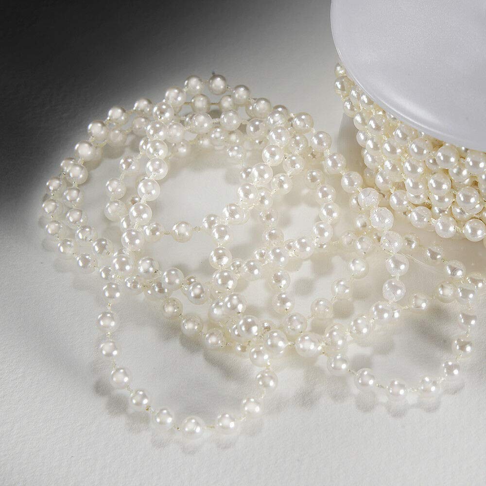 EliteKoopers 2m Ivory Pearl Beads On String 8mm Chain Ribbon for Craft, Cake, Wedding Decoration - Cream