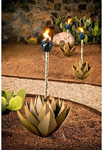 Desert Galvanized Steel Metal Cactus Small Blue Agave with Torch Canister