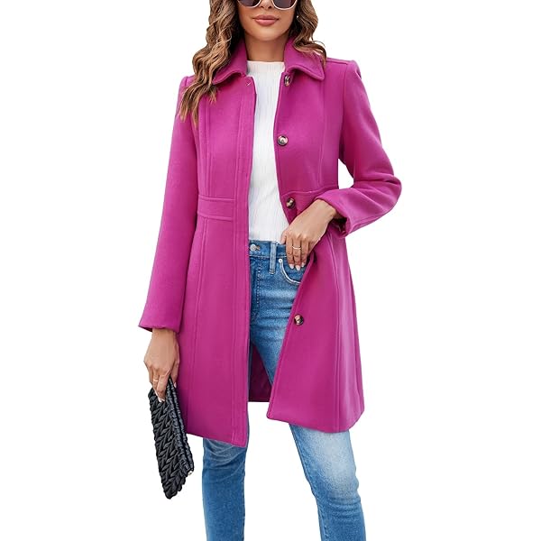 Amazon.com: Women Winter Long Sleeve Wool Coat Hot Pink