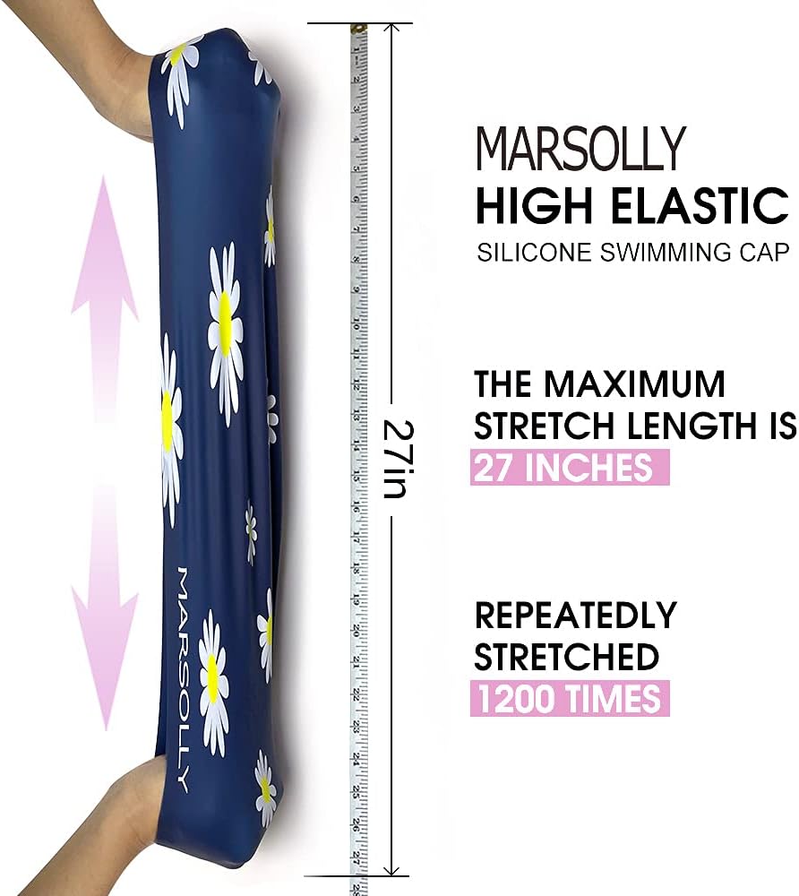 Marsolly Silicone Swim Cap for Women, Waterproof Long Hair Swimming Caps with Flower Printed : Sports & Outdoors