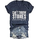 Christian Shirt for Women Can't Throw Stones While Washing Feet V-Neck Tshirt Religious Faith Shirts Bible Verse Top