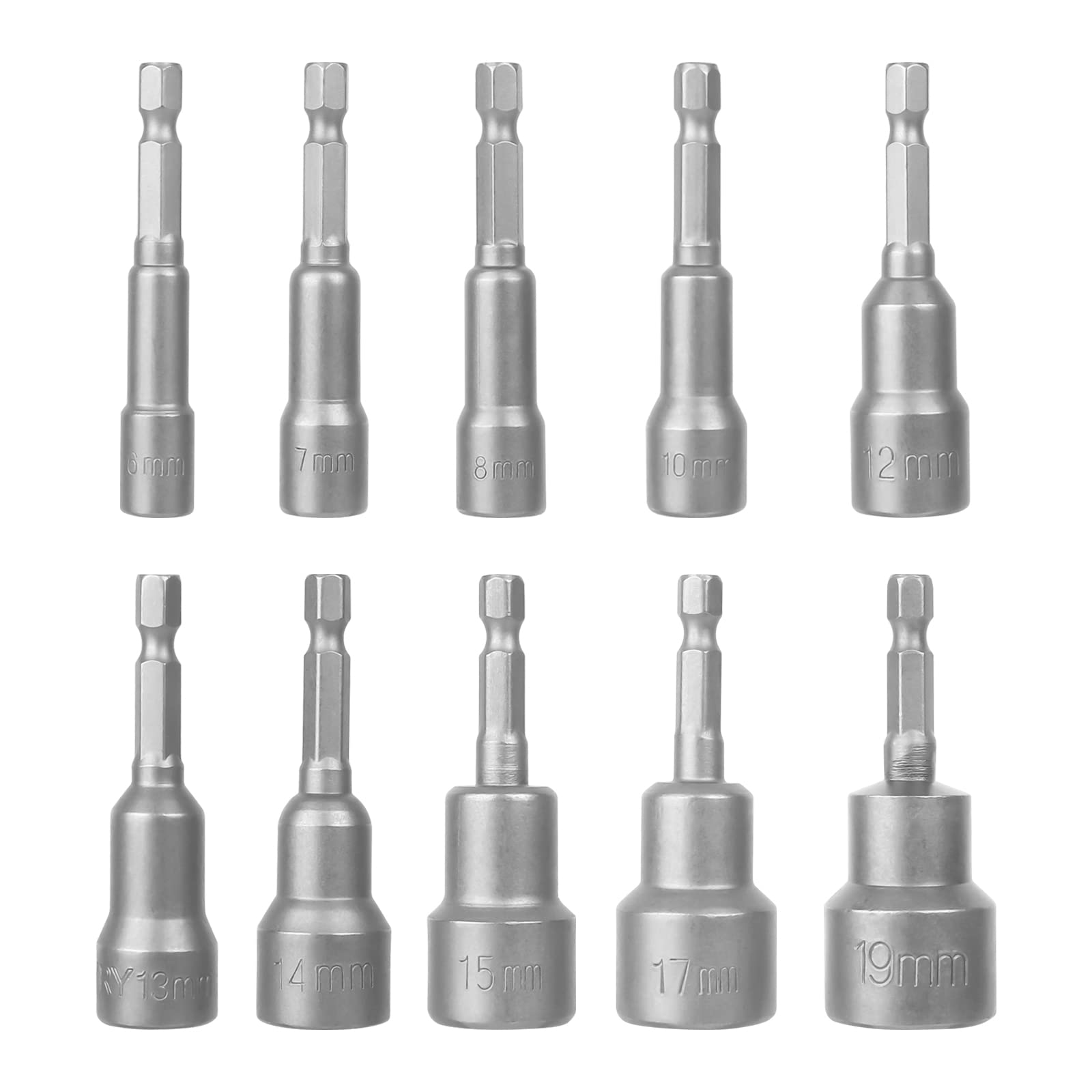 CTDMJ Magnetic Hexagon Socket10Pcs, 6-19mm Hex Shank Magnetic Nut Setter Driver, 1/4 Inch Drill Bit Set, Hex Drill Bits Hexs for Electric Screwdriver