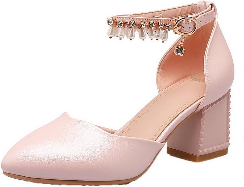 AllhqFashion Women's Buckle Pu Solid Kitten-Heels Sandals