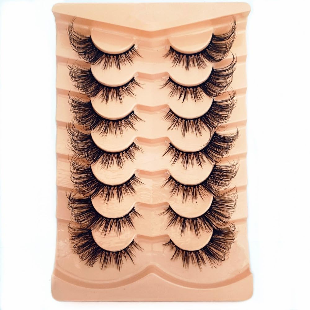 OCHILIMA False Eyelashes - Wispy, Natural Look Mink Fluffy Strip Lashes - Cat Eye, Fox Eye Lashes - Pack of 7 Pairs (M03)