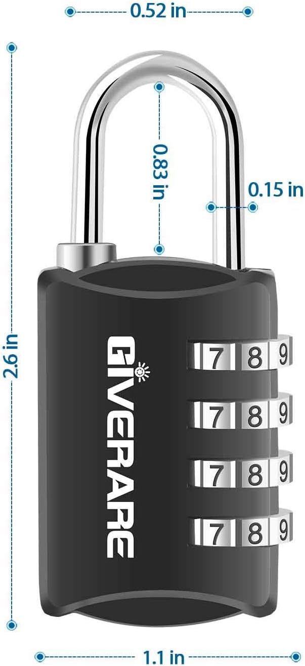 GIVERARE 4 Pack Combination Lock, 4-Digit Padlock Keyless, Resettable Luggage Locks for Backpack, Gym & School & Employee Locker, Weatherproof Travel Lock for Fence, Backyard Gate, Hasp, Case-Black - - 