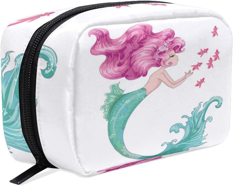 WowPrint Makeup Bag, Mermaid Girl Travel Portable Clutch Cosmetic Toiletry Bags Makeup Pouch for Women Ladies Girls