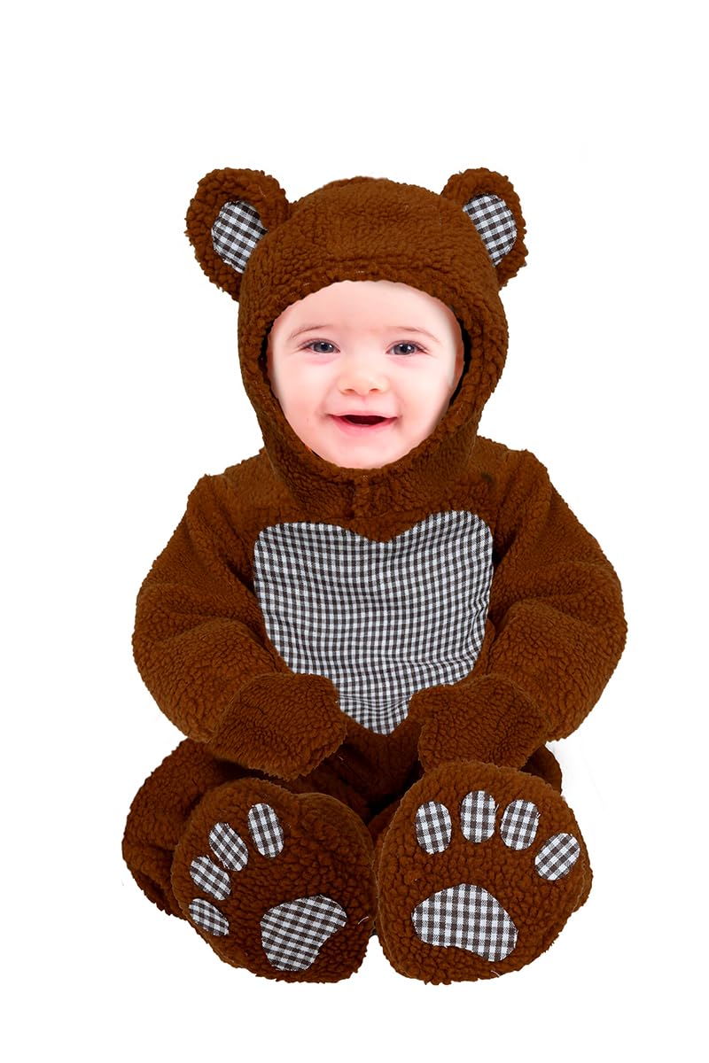 FIESTAS GUIRCA Cuddly Teddy Bear Baby Fancy Dress Costume - Brown Bear Girls or Boys Fancy Dress Costume including Gloves & Booties Age 12-18 Months