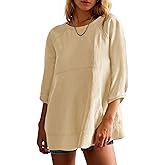 Tankaneo Womens 3/4 Sleeve Tunic Tops Casual Summer Peplum Flowy Oversized Babydoll Blouse Shirts